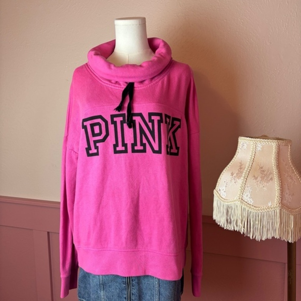 Victoria's Secret pink mock neck pullover sweatshirt sz medium pink black